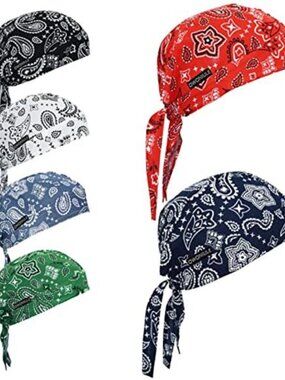 Mens Doo Rag Skull Cap Cotton Sweat Wicking Head Wrap Helmet Liner Bandana